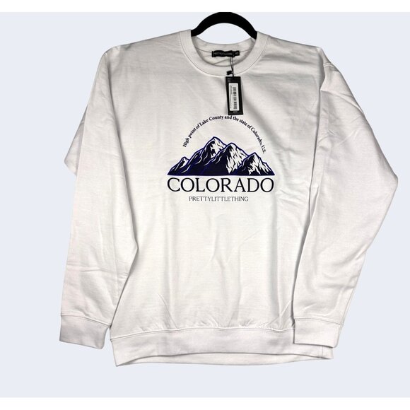 Cozy Oversized Colorado Graphic Sweatshirt White XS PrettyLittleThing NWT - Picture 4 of 9